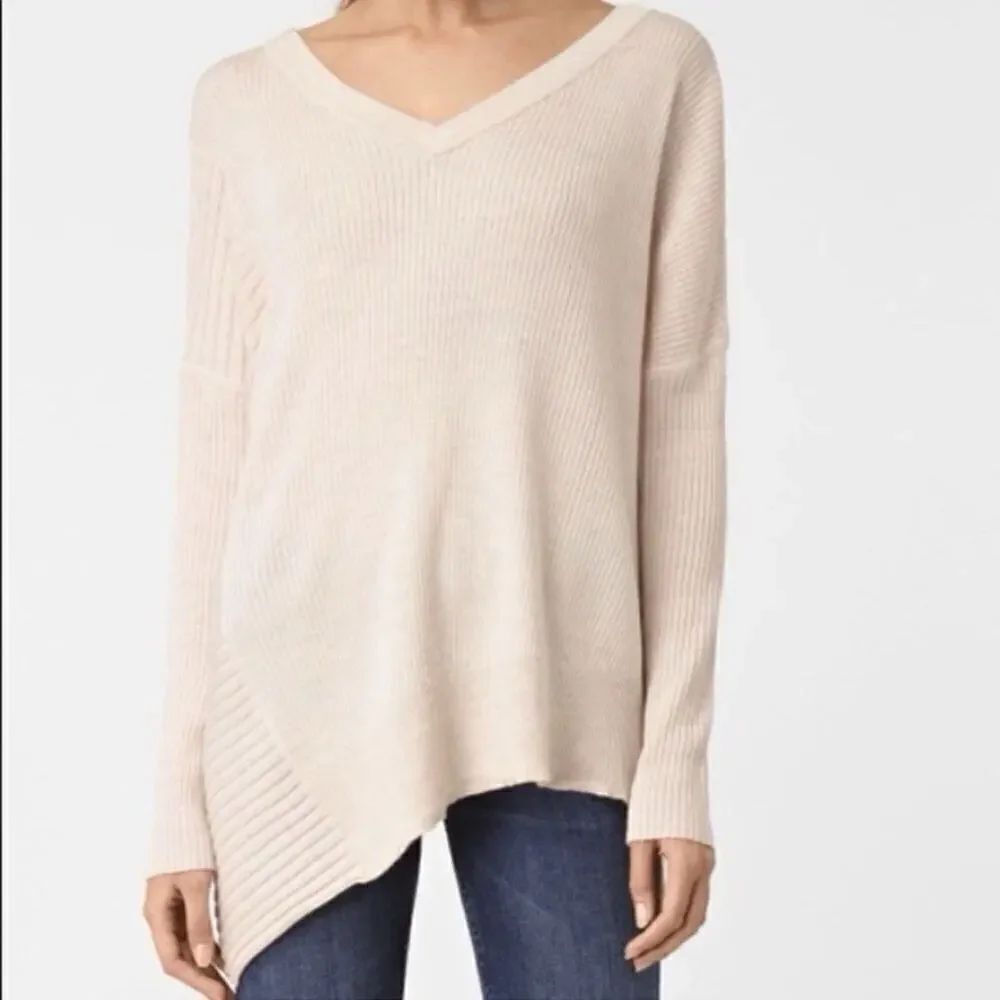 NWT AllSaints Keld Sweater Almond Pink Wool Alpaca Blend V Neck Oversized sz M